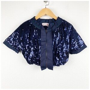 Lanvin Petite Blue Sequin‎ Short Sleeve Jacket Size 4